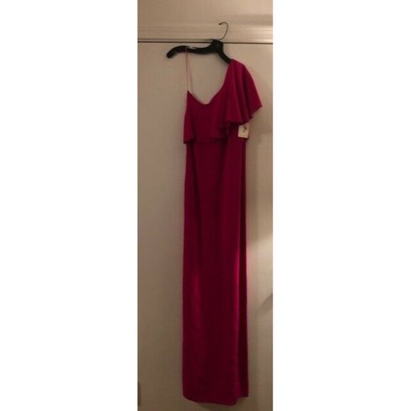 NWT $6K LANVIN FUCHSIA ASYMMETRICAL ONE-SHOULDER RUFFLE GOWN SIZE FR 38 US 8 - Picture 8 of 10
